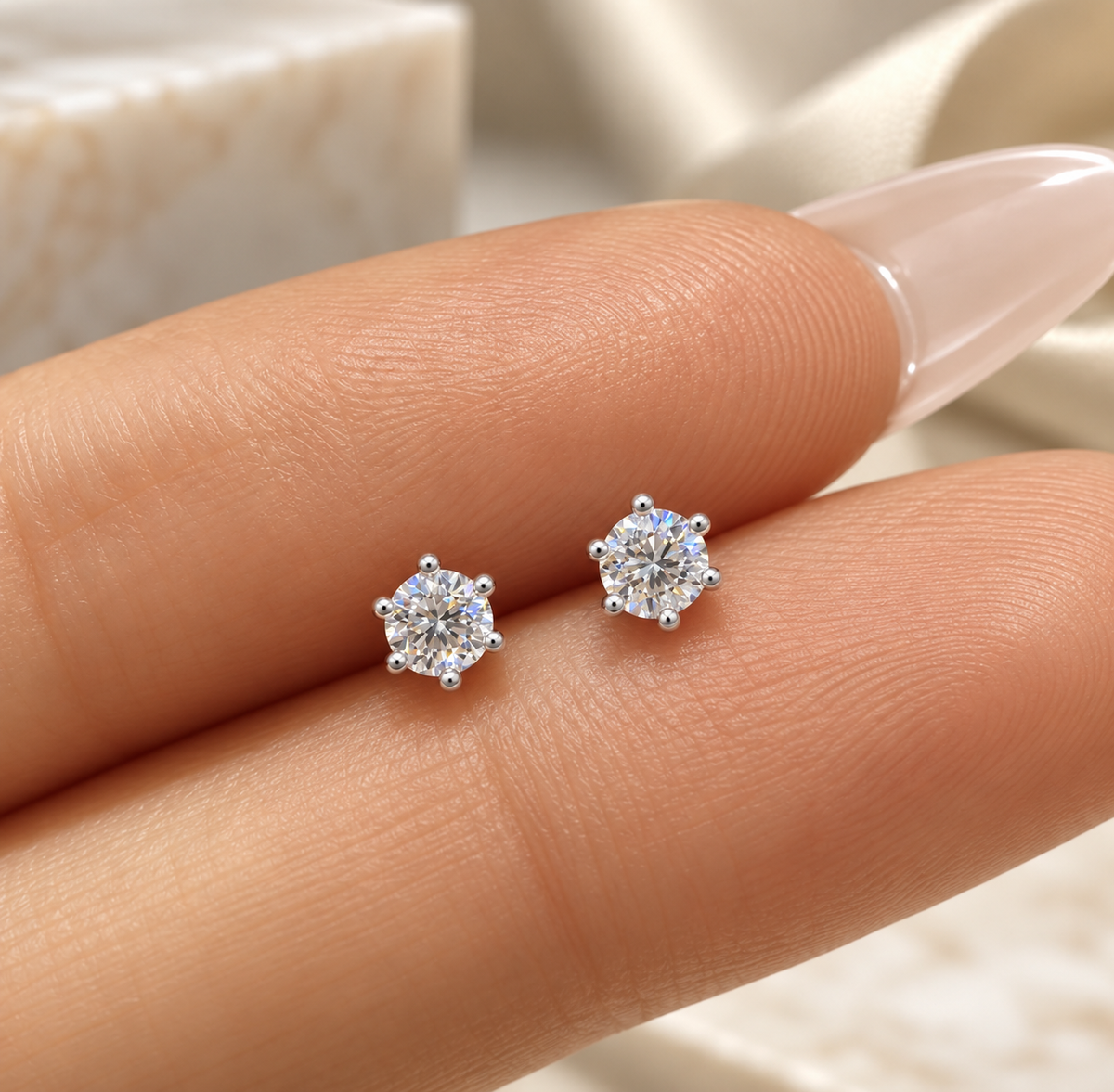 1 Carat Moissanite Stud Earrings 6 Prong Setting Screw Back