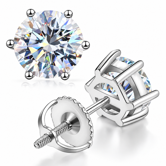 .5 Carat Moissanite Stud Earrings 6 Prong Setting Screw Back