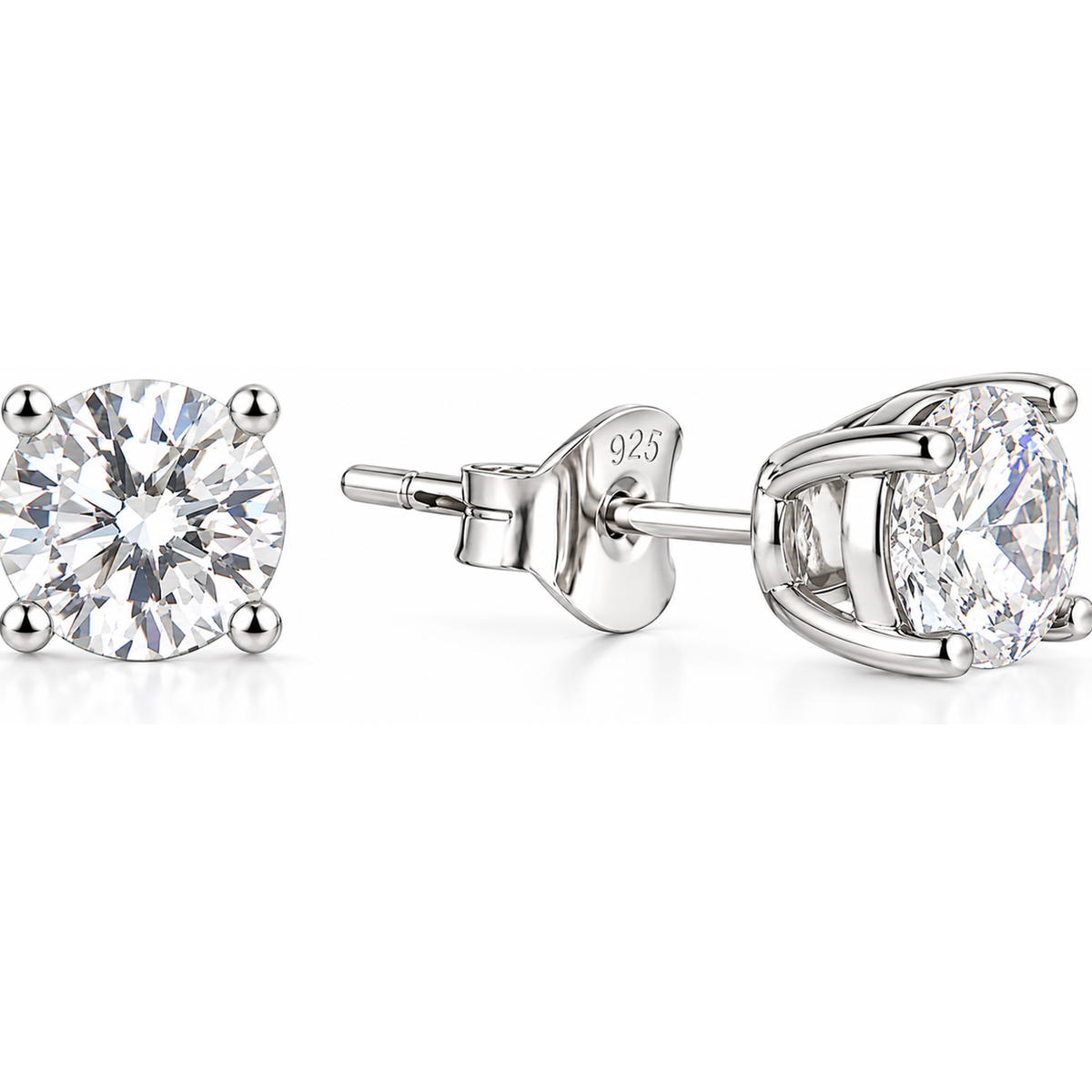 1 Carat Moissanite Stud Earrings 4 Prong Setting Push Back