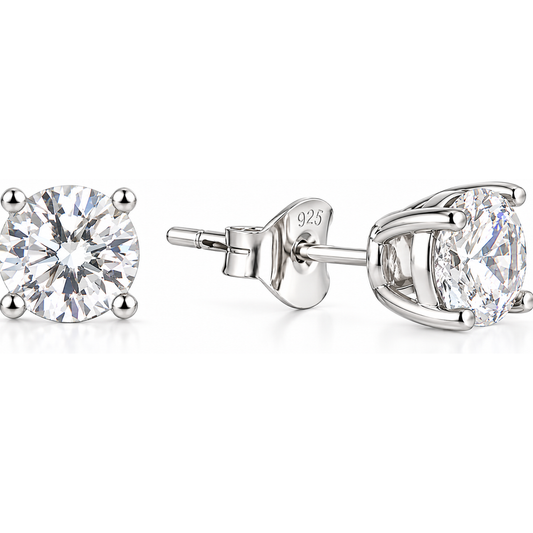 1 Carat Moissanite Stud Earrings 4 Prong Setting Push Back
