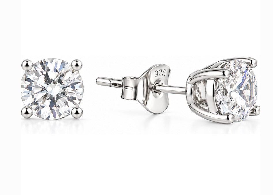 1 Carat Moissanite Stud Earrings 4 Prong Setting Push Back